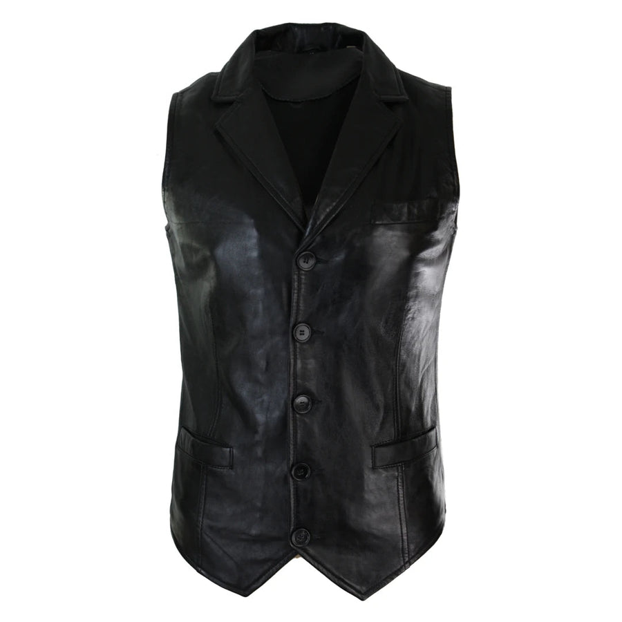 Men's Leather Tan Brown Black Burgundy Gilet Waistcoat - Infinity Leather - 1