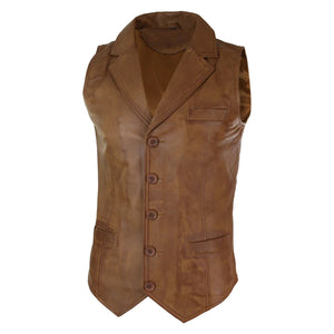 Herrenweste 100% Echtleder Schwarz Braun Burgund Lässig Vintage Retro Design - Hellbraun - Infinity Leather - 9