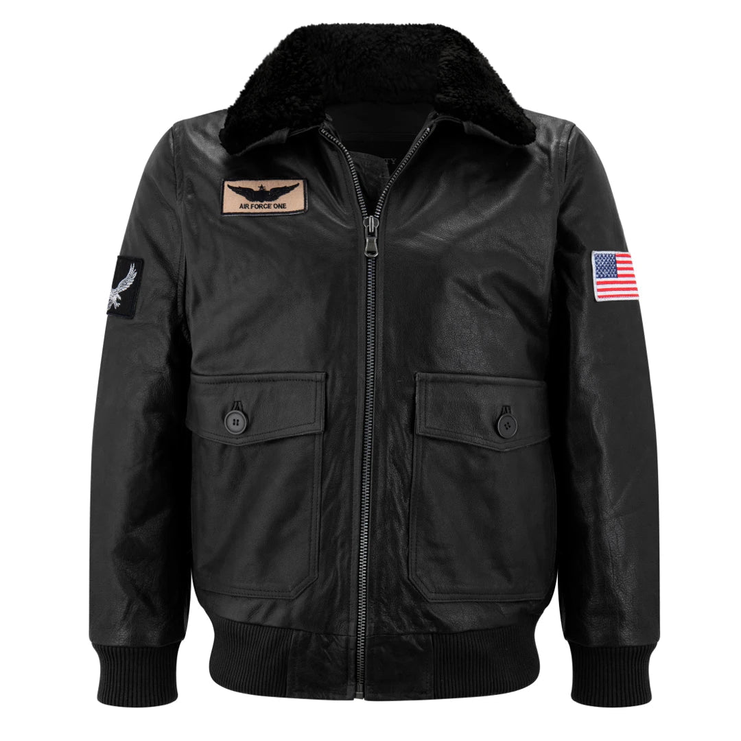 Giacca Bomber da Uomo Stile Pilota Militare in Vera Pelle - Nero - Infinity Leather - 1
