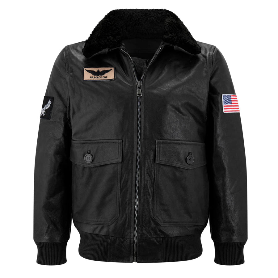 Men's Leather US Aviator Air Force Pilot Bomber Jacket Black Collar - Infinity Leather - 1