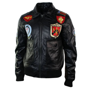 Herren-Flieger-Bomberjacke aus Leder der US Aviator Air Force mit schwarzem Pelzkragen - Aviatrix - 3