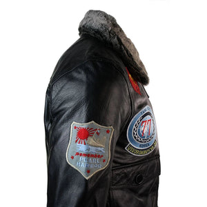 Herren-Flieger-Bomberjacke aus Leder der US Aviator Air Force mit schwarzem Pelzkragen - Aviatrix - 5