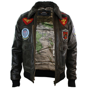 Herren-Flieger-Bomberjacke aus Leder der US Aviator Air Force mit schwarzem Pelzkragen - Braun - Aviatrix - 10