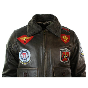 Herren-Flieger-Bomberjacke aus Leder der US Aviator Air Force mit schwarzem Pelzkragen - Braun - Aviatrix - 11