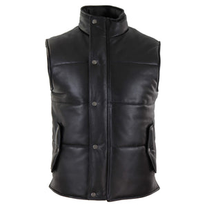 Chaleco de cuero real para hombre Chaleco acolchado Diseño de acolchado Cálido Cremallera Casual - Negro - Infinity Leather - 1