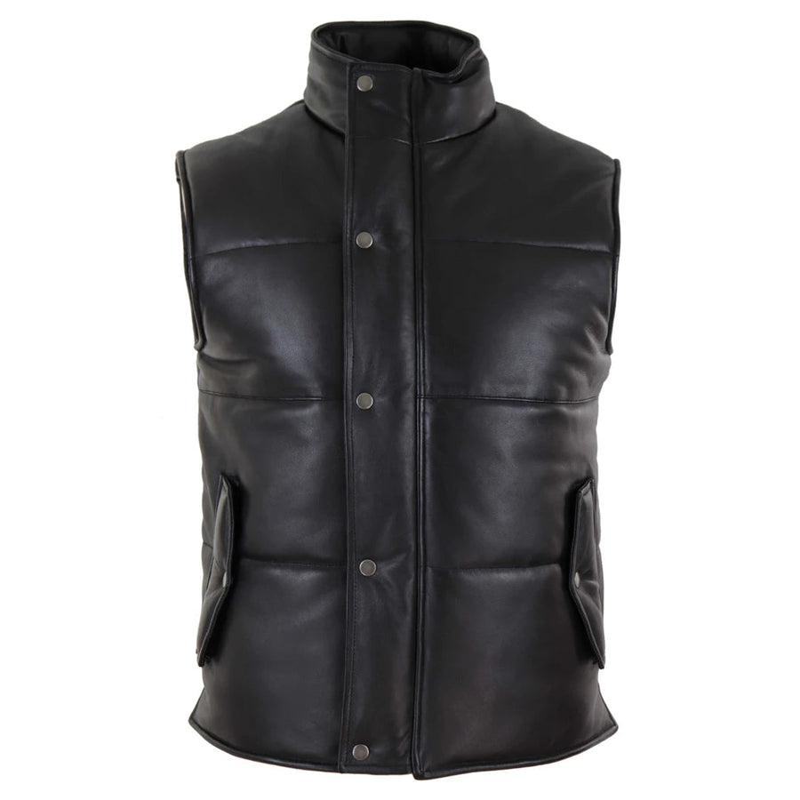 Herrenweste 100% Echtleder Gesteppt Warm Reißverschluss Rabatt - Schwarz - Infinity Leather - 1
