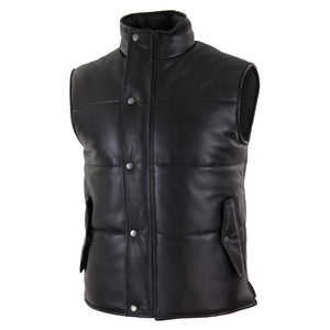 Chaleco de cuero real para hombre Chaleco acolchado Diseño de acolchado Cálido Cremallera Casual - Negro - Infinity Leather - 2