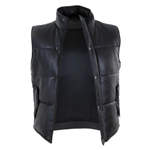 Chaleco de cuero real para hombre Chaleco acolchado Diseño de acolchado Cálido Cremallera Casual - Negro - Infinity Leather - 3