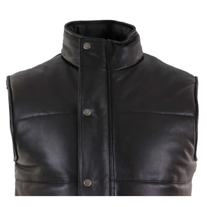 Chaleco de cuero real para hombre Chaleco acolchado Diseño de acolchado Cálido Cremallera Casual - Negro - Infinity Leather - 4
