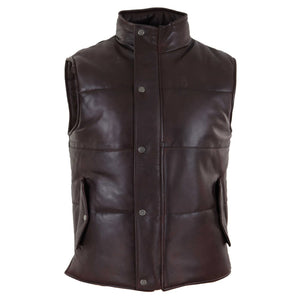 Chaleco de cuero real para hombre Chaleco acolchado Diseño de acolchado Cálido Cremallera Casual - Marrón - Infinity Leather - 6