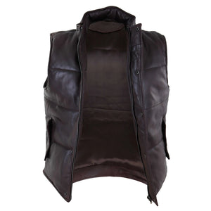 Chaleco de cuero real para hombre Chaleco acolchado Diseño de acolchado Cálido Cremallera Casual - Marrón - Infinity Leather - 8