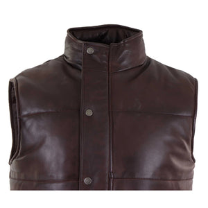 Chaleco de cuero real para hombre Chaleco acolchado Diseño de acolchado Cálido Cremallera Casual - Marrón - Infinity Leather - 9