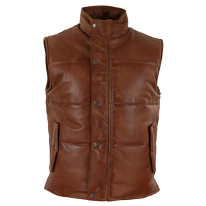 Chaleco de cuero real para hombre Chaleco acolchado Diseño de acolchado Cálido Cremallera Casual - Bronceado - Infinity Leather - 11