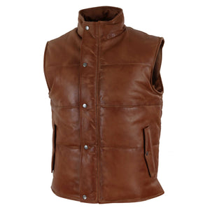 Chaleco de cuero real para hombre Chaleco acolchado Diseño de acolchado Cálido Cremallera Casual - Bronceado - Infinity Leather - 12
