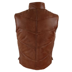Chaleco de cuero real para hombre Chaleco acolchado Diseño de acolchado Cálido Cremallera Casual - Bronceado - Infinity Leather - 15