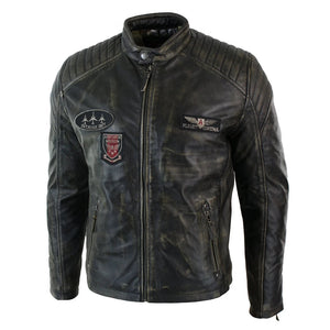 Giacca in Vera Pelle da Uomo Biker da Pilota Scolorito e Strappato Casual Vintage - Aviatrix - 2