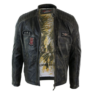 Giacca in Vera Pelle da Uomo Biker da Pilota Scolorito e Strappato Casual Vintage - Aviatrix - 4