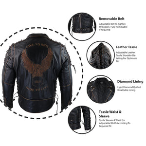 Czarna kurtka motocyklowa męska ze skóry bydlęcej z ukośnym zamkiem - Infinity Leather - 3