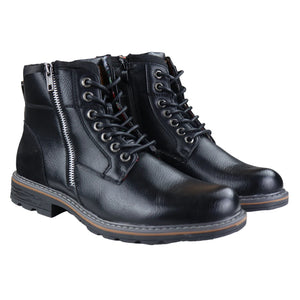 Męskie wojskowe buty sznurowane czarne i brązowe z bocznym suwakiem retro punk codzienne - Czarny - Elong - 2
