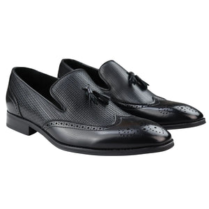 Men's Moccasin Loafers Shoes Leather Lined Slip On Tassel Trim Smart Formal Shoe - Black - Dolcetto - 2