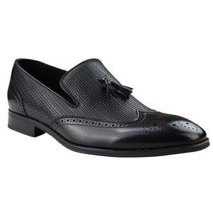 Men's Moccasin Loafers Shoes Leather Lined Slip On Tassel Trim Smart Formal Shoe - Black - Dolcetto - 3