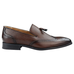 Men's Moccasin Loafers Shoes Leather Lined Slip On Tassel Trim Smart Formal Shoe - Brown - Dolcetto - 7