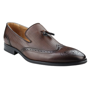 Men's Moccasin Loafers Shoes Leather Lined Slip On Tassel Trim Smart Formal Shoe - Brown - Dolcetto - 9
