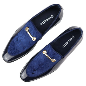 Men's Moccasin Loafers Shoes Leather Lined Slip On Velvet Smart Formal Shoe - Blue - Dolcetto - 10