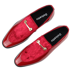 Men's Moccasin Loafers Shoes Leather Lined Slip On Velvet Smart Formal Shoe - Red - Dolcetto - 16