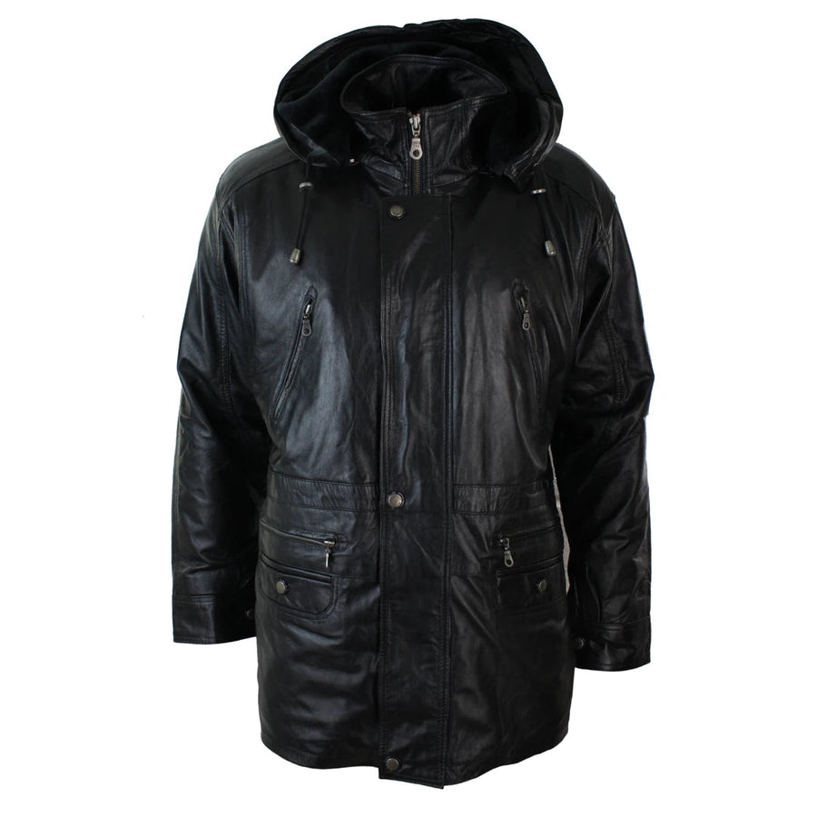 Men's Nappa Leather Safari Jacket with Removable Faux Fur Lining - LLD - 1