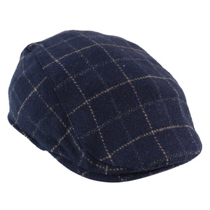 Men's Navy Blue Hat Flat Cap Herringbone Check Peaky Tweed Grandad - House of Cavani - 1