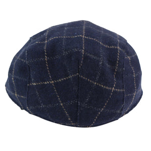 Men's Navy Blue Hat Flat Cap Herringbone Check Peaky Tweed Grandad - House of Cavani - 3