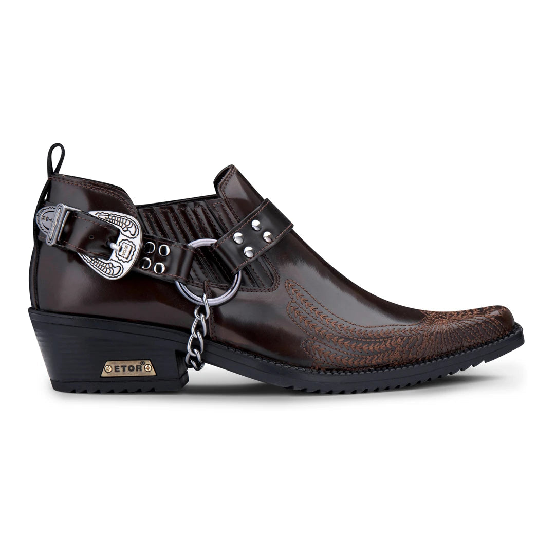 Men's Patent Leather Western Shoes - Brown - Etor - 1