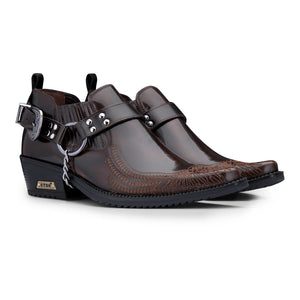 Men's Patent Leather Western Shoes - Brown - Etor - 2