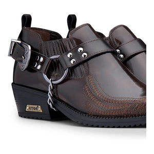 Men's Patent Leather Western Shoes - Brown - Etor - 3