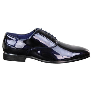 Mens Patent Shiny Formal Shoes - Navy - Elong - 6