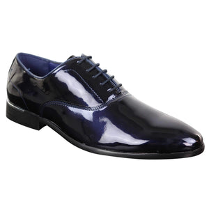 Mens Patent Shiny Formal Shoes - Navy - Elong - 7