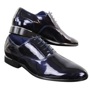 Mens Patent Shiny Formal Shoes - Navy - Elong - 8