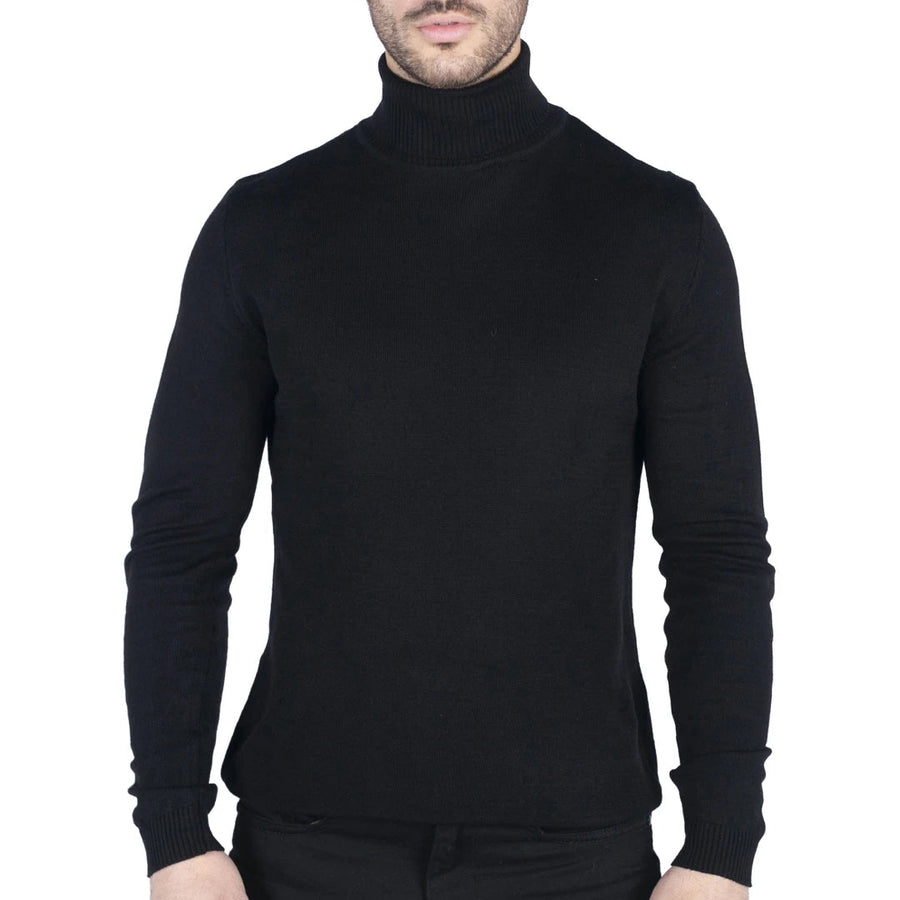 Herren Polar Neck Pullover Hoher Rollkragen Slim Fit Leichtgewicht - Schwarz - TruClothing.com - 1