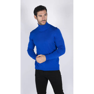 Herren Polar Neck Pullover Hoher Rollkragen Slim Fit Leichtgewicht - Blau - TruClothing.com - 5