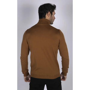 Herren Polar Neck Pullover Hoher Rollkragen Slim Fit Leichtgewicht - Braun - TruClothing.com - 9