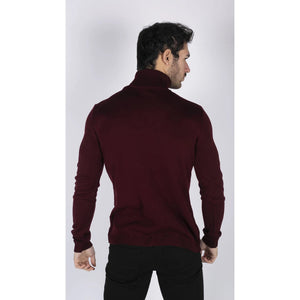 Herren Polar Neck Pullover Hoher Rollkragen Slim Fit Leichtgewicht - Burgund - TruClothing.com - 12