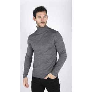 Herren Polar Neck Pullover Hoher Rollkragen Slim Fit Leichtgewicht - Dunkelgrau - TruClothing.com - 17