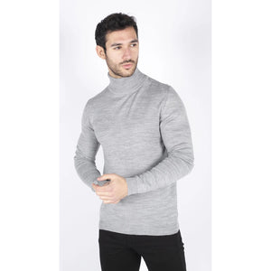 Herren Polar Neck Pullover Hoher Rollkragen Slim Fit Leichtgewicht - Grau - TruClothing.com - 23