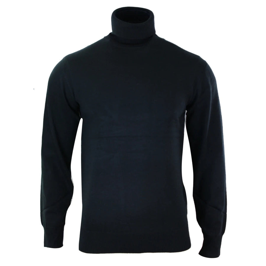 Herren Slim Fit Polar Rollkragen Pullover Leichte Passform Wollmischung - Schwarz - Up & up - 1
