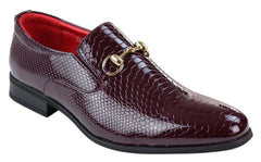Mens PU Leather Snakeskin Patent Shoes - Wine-TruClothing