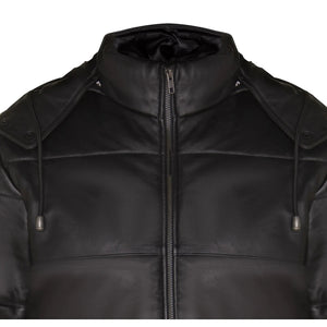 Blouson matelassé pour homme en cuir véritable marron ou noir avec capuche style rétro années 80 - Infinity Leather - 10