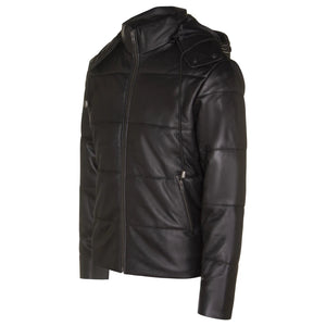 Blouson matelassé pour homme en cuir véritable marron ou noir avec capuche style rétro années 80 - Infinity Leather - 8
