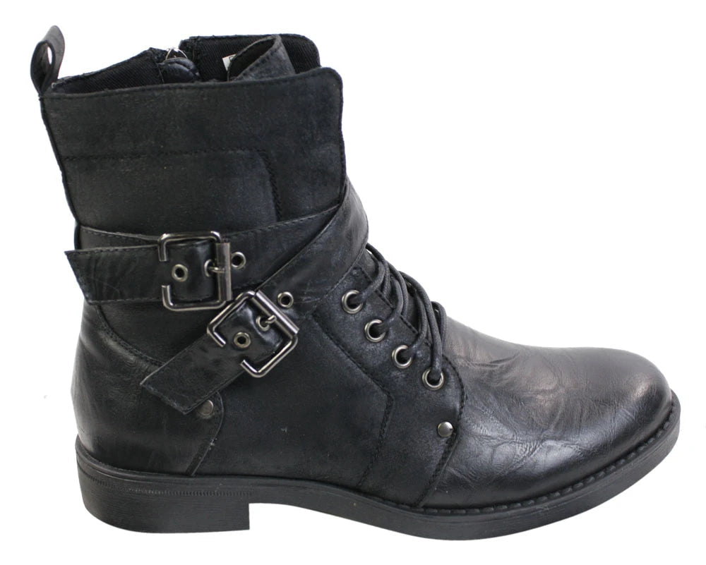 Mens Punk Rock Goth Emo Ankle Boots Brown Black Leather Buckle - Elong - 1