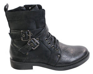 Mens Punk Rock Goth Emo Ankle Boots Brown Black Leather Buckle - Elong - 1
